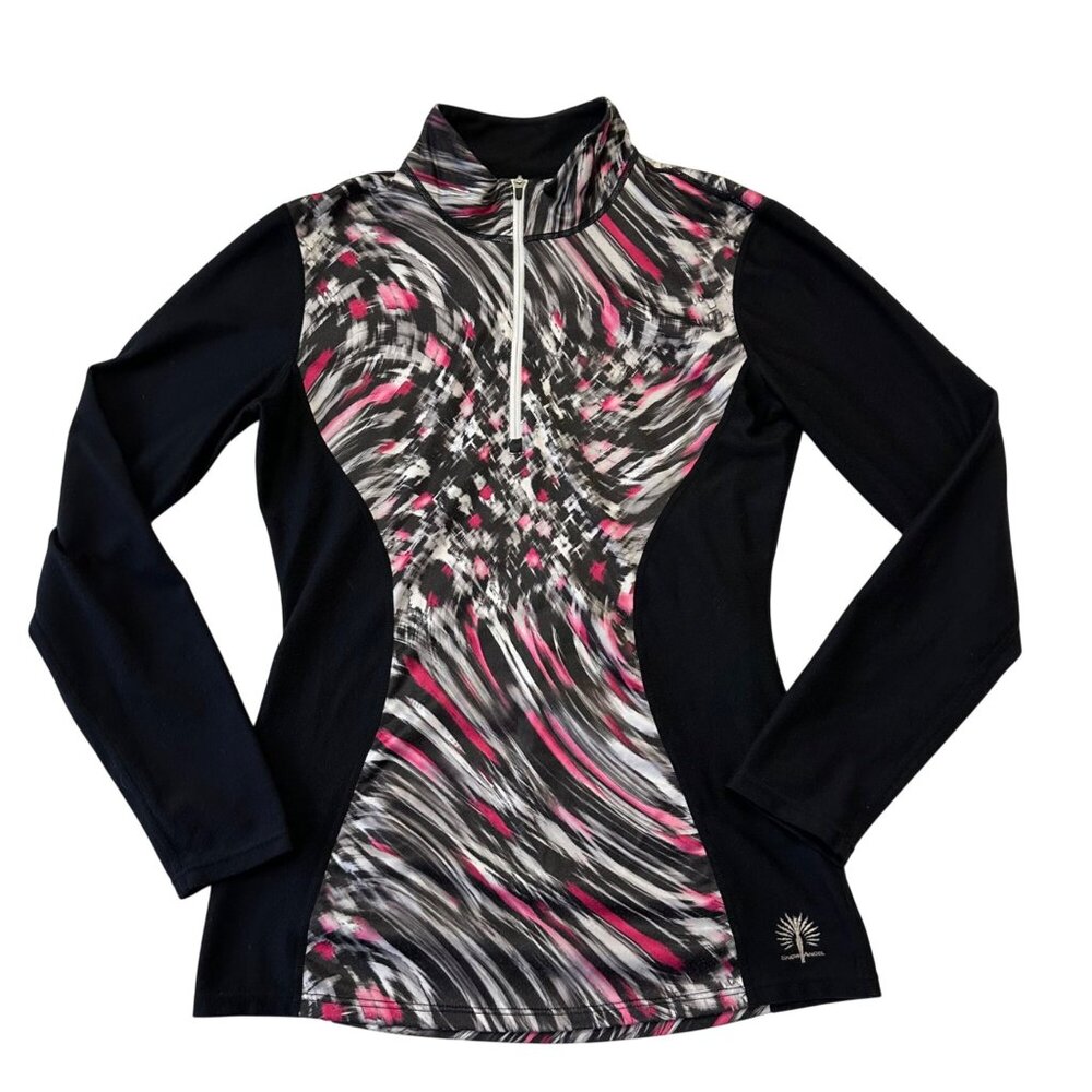 Snow Angel Quarter Zip Pullover Warm Base Layer Sweatshirt Size M Black Pink